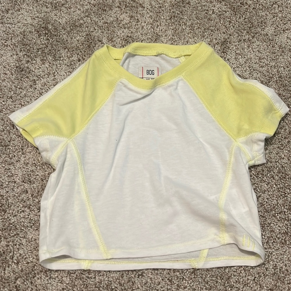 BDG (urban outfitters) BABY TEE NEON YELLOW AND WHITE
